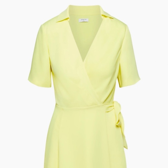 𝅺NWT ARITZIA Babaton Amira Mini Wrap Dress In Chamomile Yellow Size M - Picture 6 of 7